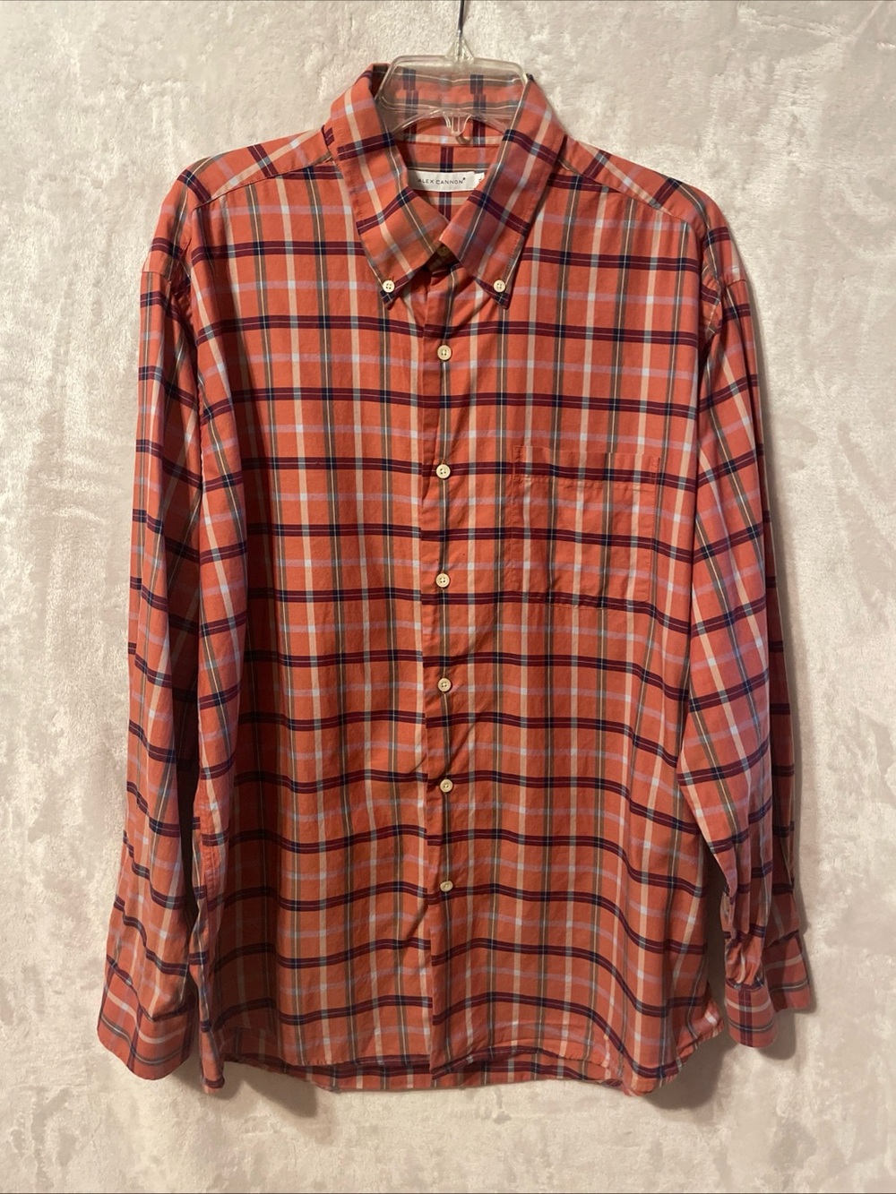 Alex cannon Button-Down Plaid Casual Shirt - salmon Plaid